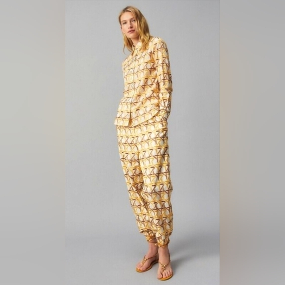 TORY BURCH BASKETWEAVE EMBROIDERED ANKLE PANTS. - Picture 2 of 6